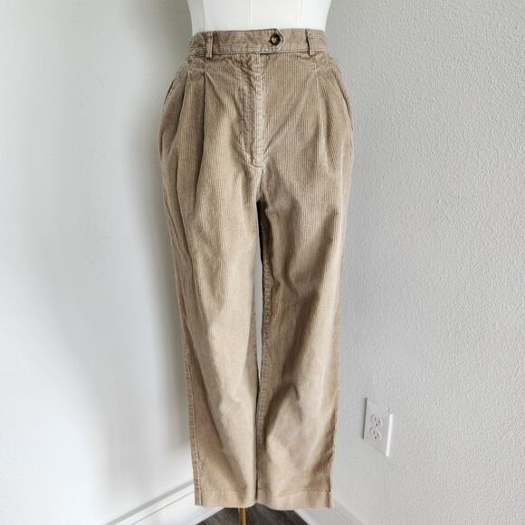 Vintage 90s Tan Corduroy High Rise Pleated Trousers Academia Mom Pant Talbots 10 - Picture 10 of 10